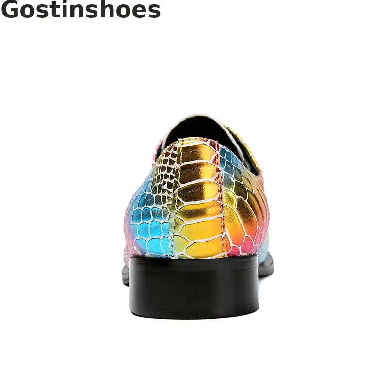 Модные мужские туфли в стиле Дерби цвета радуги повседневные кожаные из