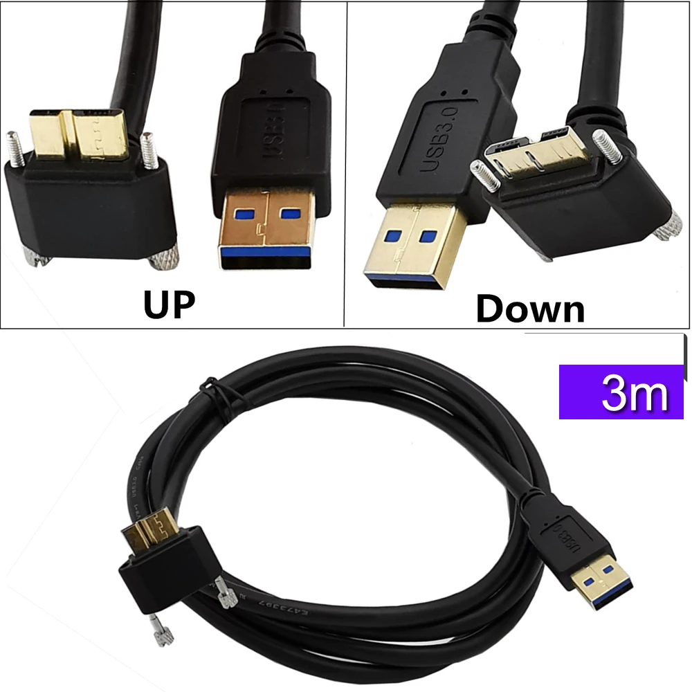 USB 3 0 A Male к Micro B под углом 90 ° с дополнительным винтовым фиксирующим кабелем