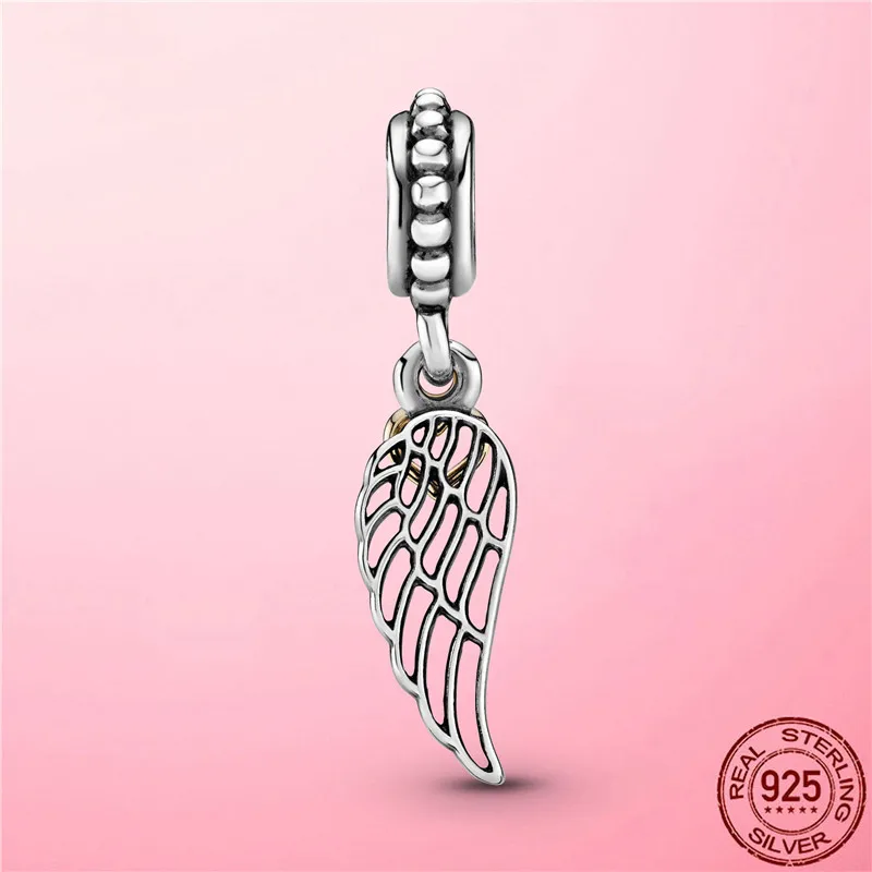 

Classical Silver Pendant 925 Sterling Silver Angel Wing and Heart Dangle Charm fit Original Pandora Bracelet Necklace Jewelry