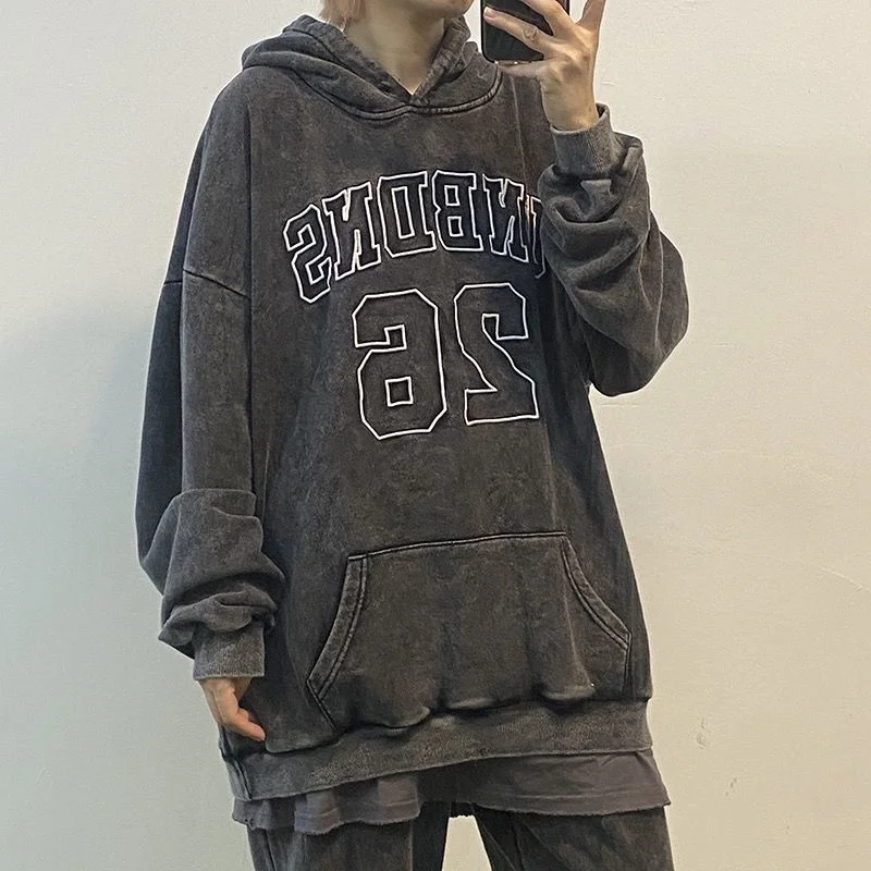 

Washed Old Retro Long Sleeve Basketball Hoodies Trend Street Fashion Hip Pop Sweatshirt Couples Vintage American Style Hood
