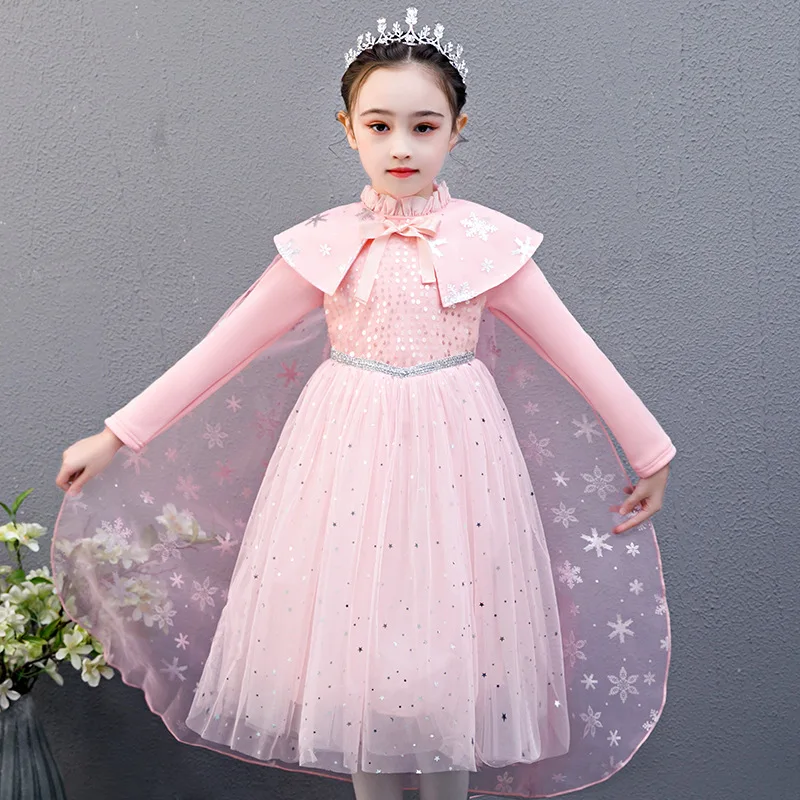 Vestido платья Анны и Эльзы коллекция 2019 года Сезон Зима детские кружевные вечерние