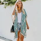 Летняя женская пикантная Пляжная накидка 2021, женское свободное кимоно с открытым спереди и коротким рукавом, купальный костюм с принтом в стиле бохо, накидки для бикини