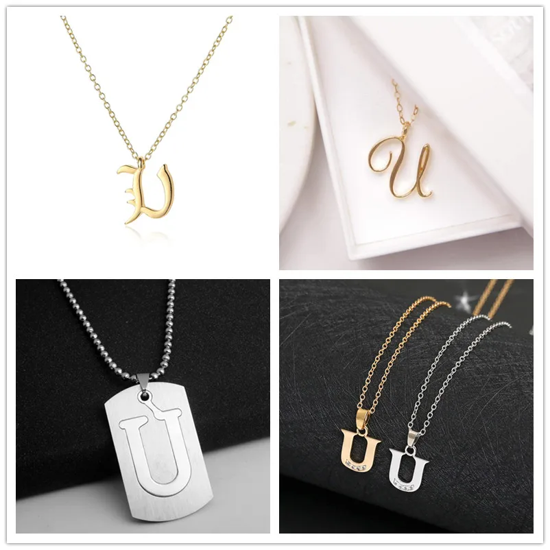 

1pcs Family mom name gift Initial Letter U monogram alphabet Stainless steel alloy 26 English word sign pendant Necklace jewelry