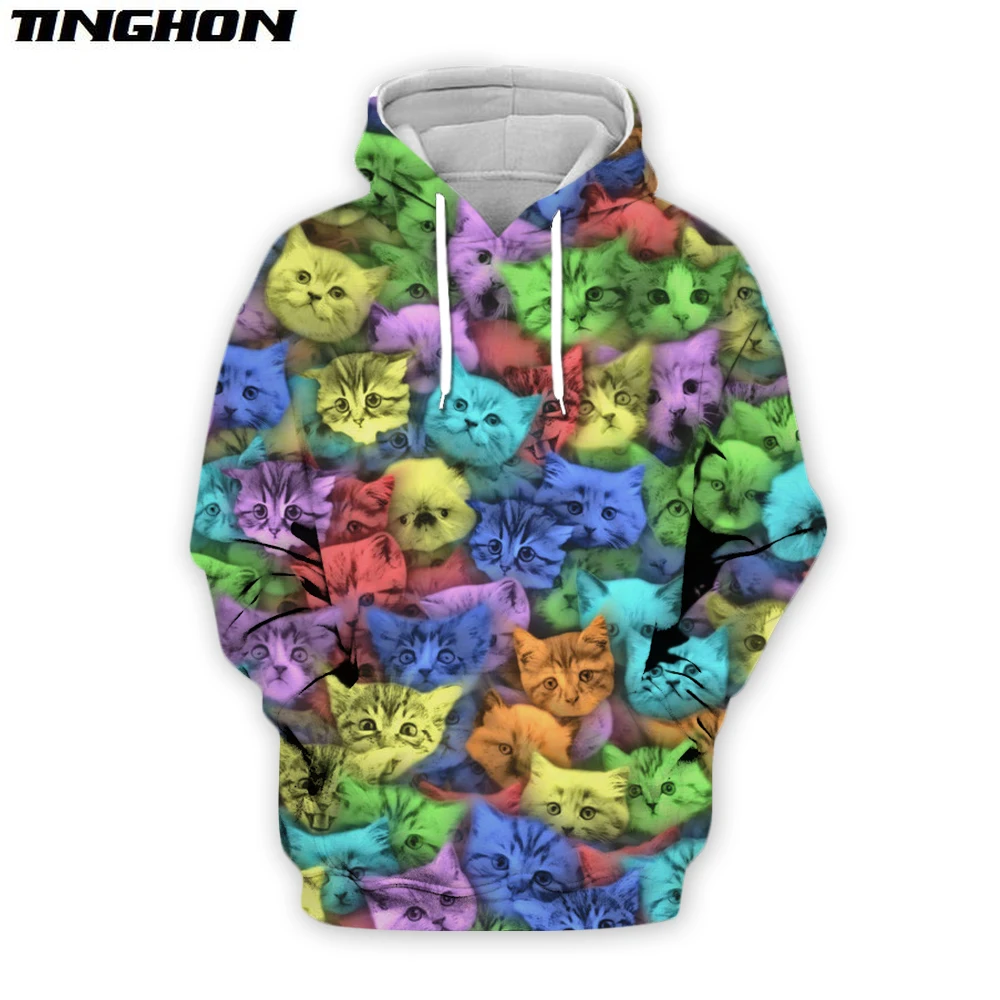 

XS-7XL Rainbow cats Fashion Male/Female hoodies Cute kitten collage 3D Print Hoody streetwear Casual Hooded jacket