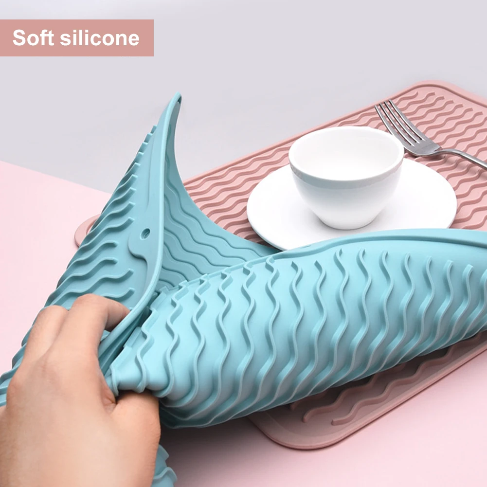 

1pc Foldable Silicone Dish Drying Mat Non-Slip Placemat Tableware Silicone Drain Pad Insulation Pot Mat Kitchen Accessories