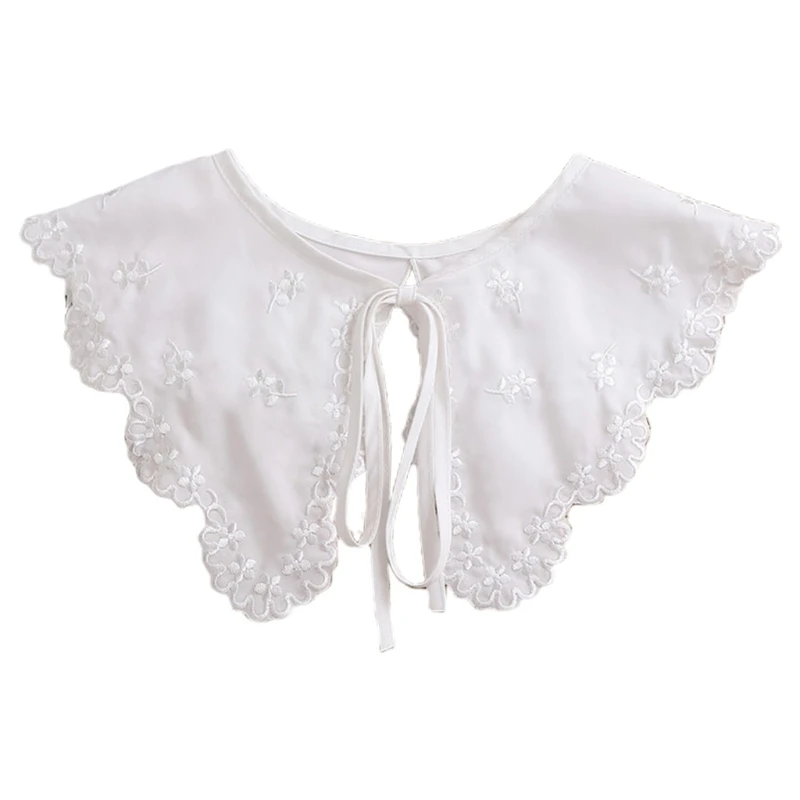 

Womens Hollow Out Dragonfly White False Fake Collar Lolita Jacquard Floral Lace Big Shawl Necklace Short Poncho Capelet