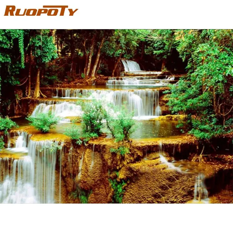 

RUOPOTY 60x75cm Frame Paint By Number For Adults Waterfall Modern Picture By Numbers Acrylic Paint On Canvas Home Decors Arts