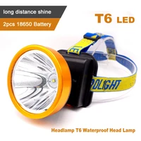 rechargeable led headlamp t6 waterproof head lamp new design 2 mode 18650 battery flashlight for miningcampinghikingfishing
