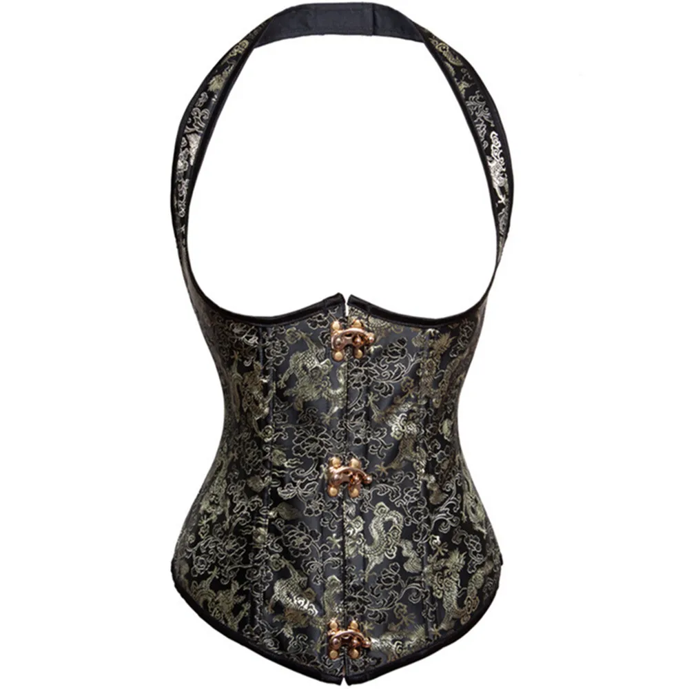 

Women sexy underbust halter corset 2xl waist gold jacquard weave halter corset classy steampunk corset gothic