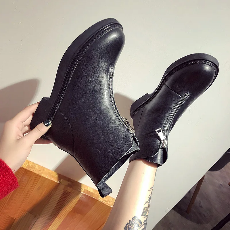 Chelsea Women Boots For Martin Leather Front Zipper Ankle Winter Femlae Shoes Booties | Обувь