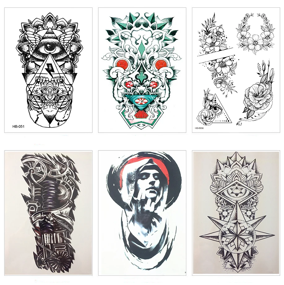 Стильная черно белая Механическая водостойкая Временная тату наклейка 21x15 см|tattoo