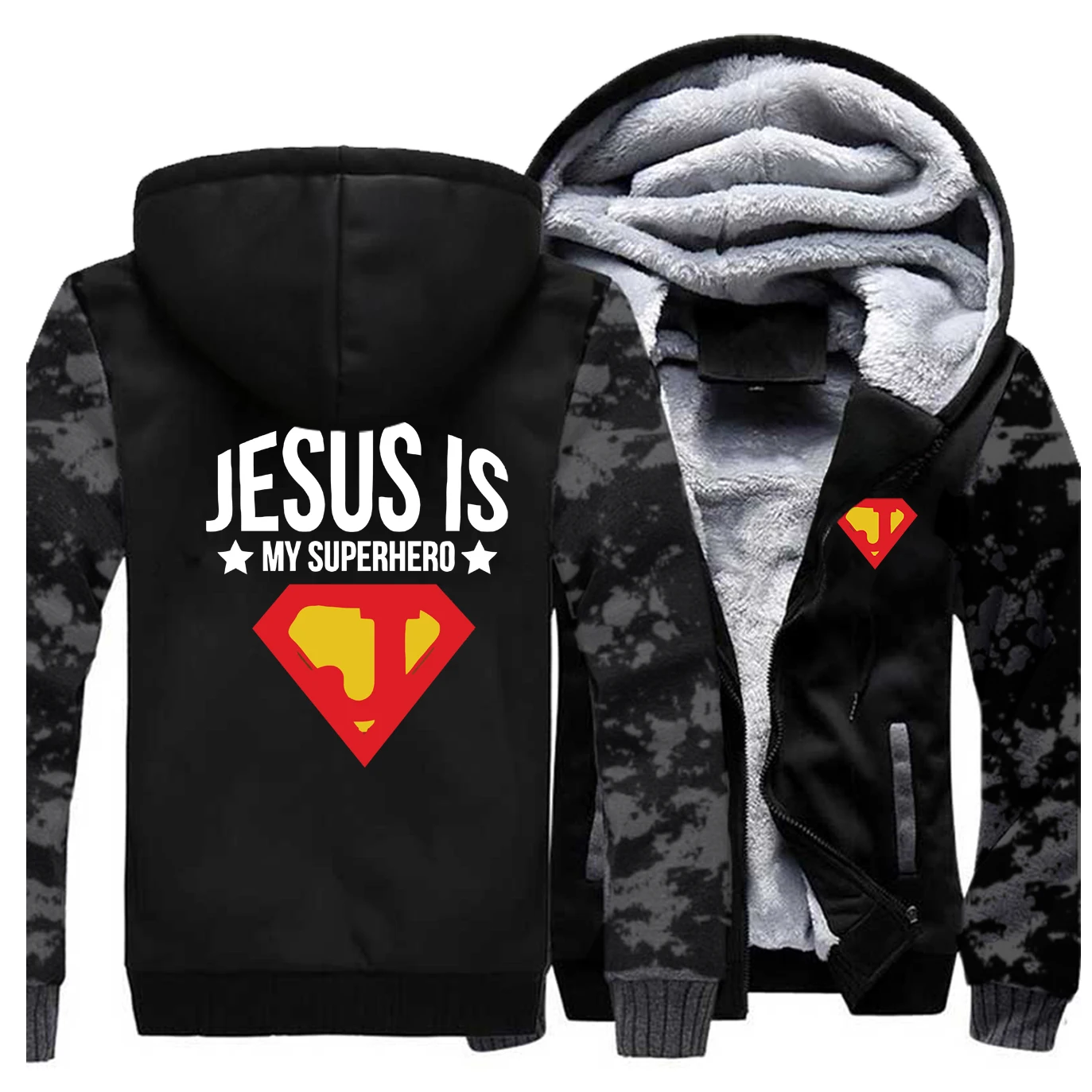 Jesus is my superhero, мужская уличная куртка с принтом,, зимнее флисовое теплое Мужское пальто в стиле хип-хоп, забавные мужские плотные толстовки с капюшоном, толстовка - Цвет: Vintage Gray 5