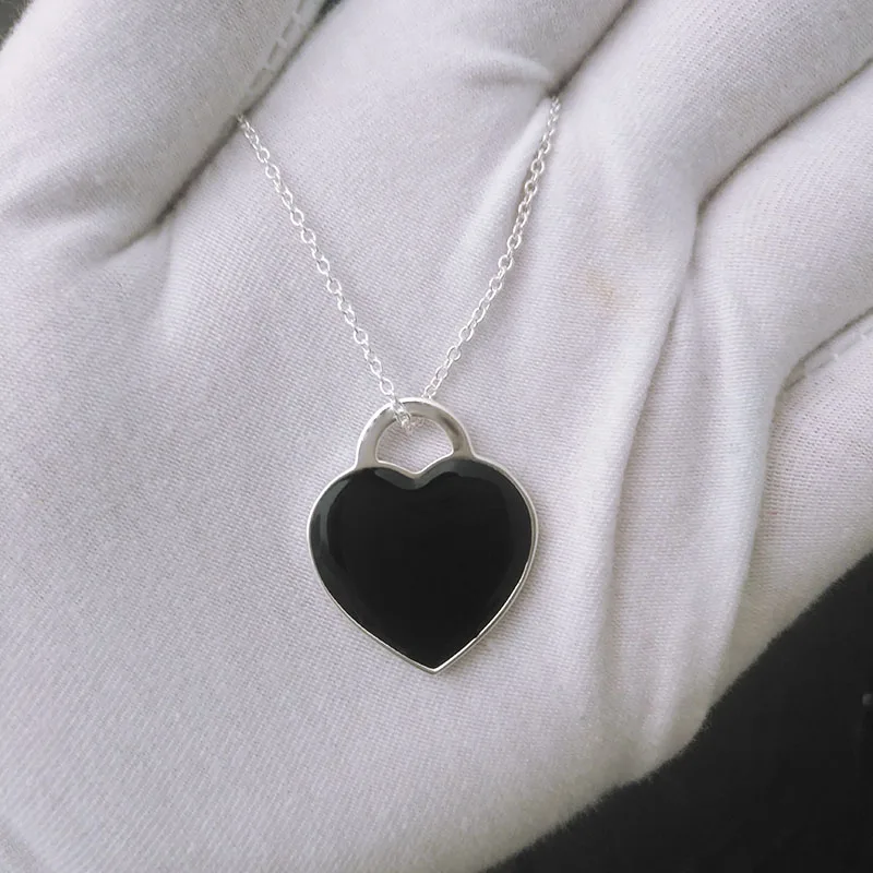 

S925 Sterling Silver Original brand Enamel Heart-Shaped Necklace Classic Charm Necklace Luxury Brand Jewelry Lover's Gift