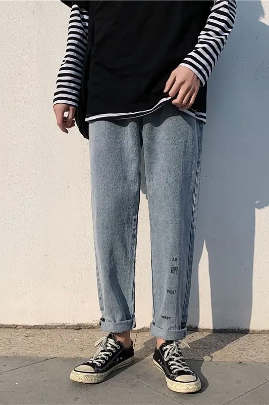 

2020 Autumn And Winter New Youth Popular Solid Color Hong Kong Style Loose Plus Size Jeans Fashion Casual Straight-leg Pants