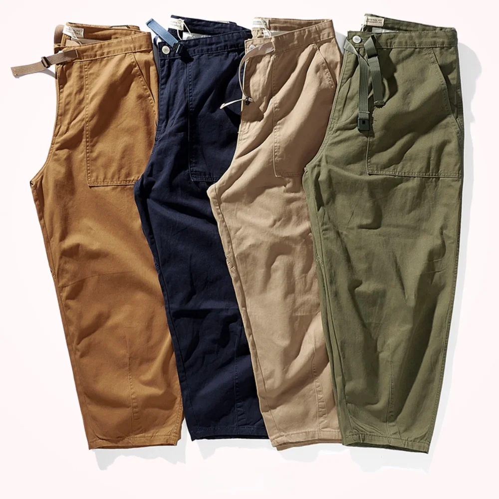 

Fall 2021 Men 's Japanese-Style Retro Solid Color Pocket Straight Loose Casual Wide-Legged Pants