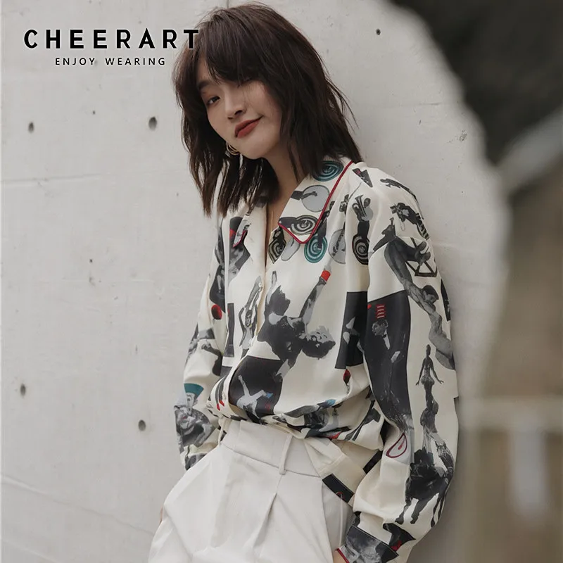 Женская блузка с длинным рукавом CHEERART винтажная дизайнерская принтом цирка и
