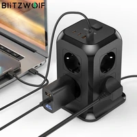 blitzwolf bw pc3 2500w power strip 8 way electrical socket with 2 usb c 2usb a qc3 0 output fast charging eu plug usb charger