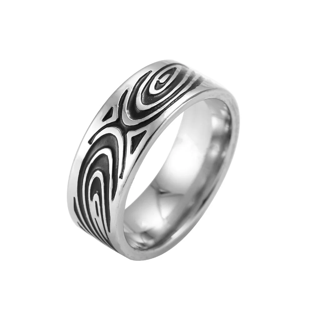

8mm Water Ripple Titanium Steel Rings for Men Vintage Punk Hiphop Rings Holiday Daily Party Nightclub Biker Jewelry Wholesale