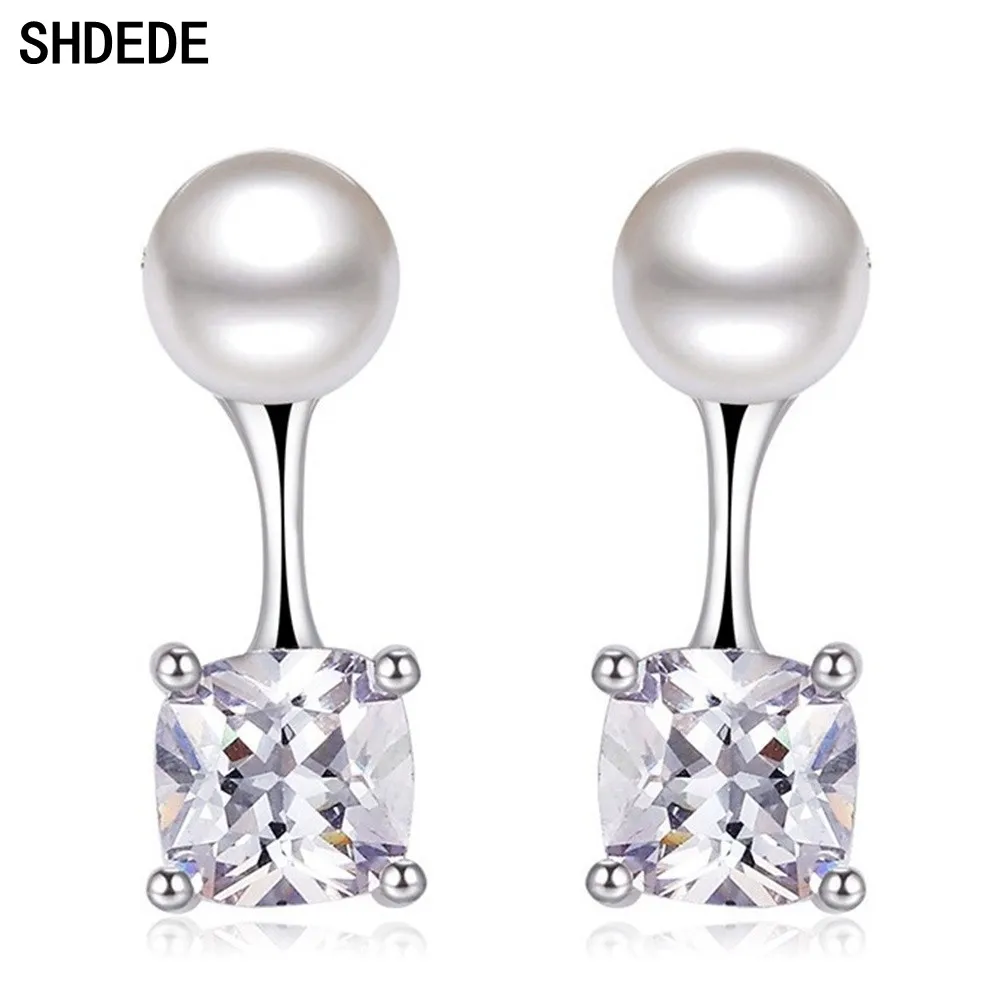 Женские серьги-гвоздики SHDEDE из серебра 925 пробы, украшенные кристаллами из австрийского корейского мода, бижутерия-WH10