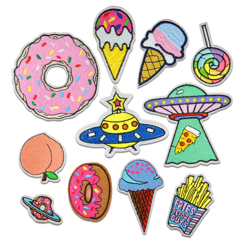 

50pcs/lot Luxury Embroidery Patch Ice Cream Donut Chip Food UFO Planet Clothing Decoration Accessory Craft Diy Applique