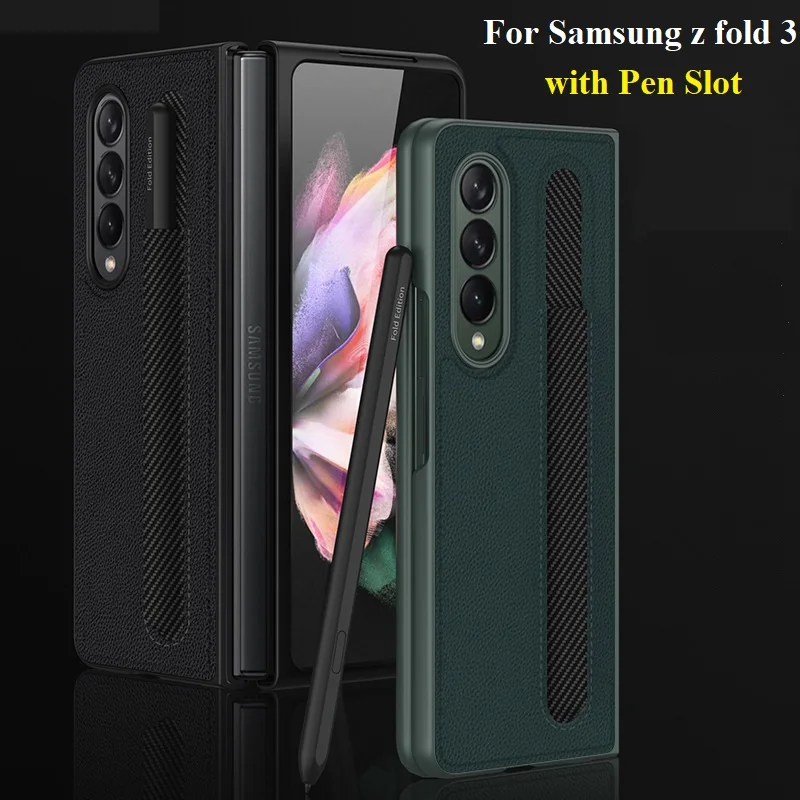 Роскошный кожаный чехол для Samsung Galaxy Z Fold 3 с держателем для S Pen Edition Fold3 защитный чехол со слотом.