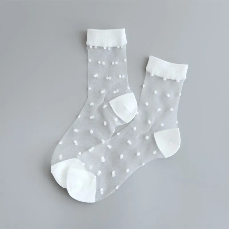 Женские носки cristal seda punto chica punto imprimir transparente verano zapatillas invisibles calcetines mujer harajuku fuzzy