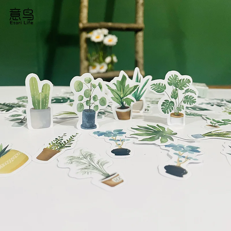 

30pack Stationery Sticker Boxed Potted Green Scrapbook Decoration DIY Album Label Adhesive Kawaii Mini School Supplies Wholesale