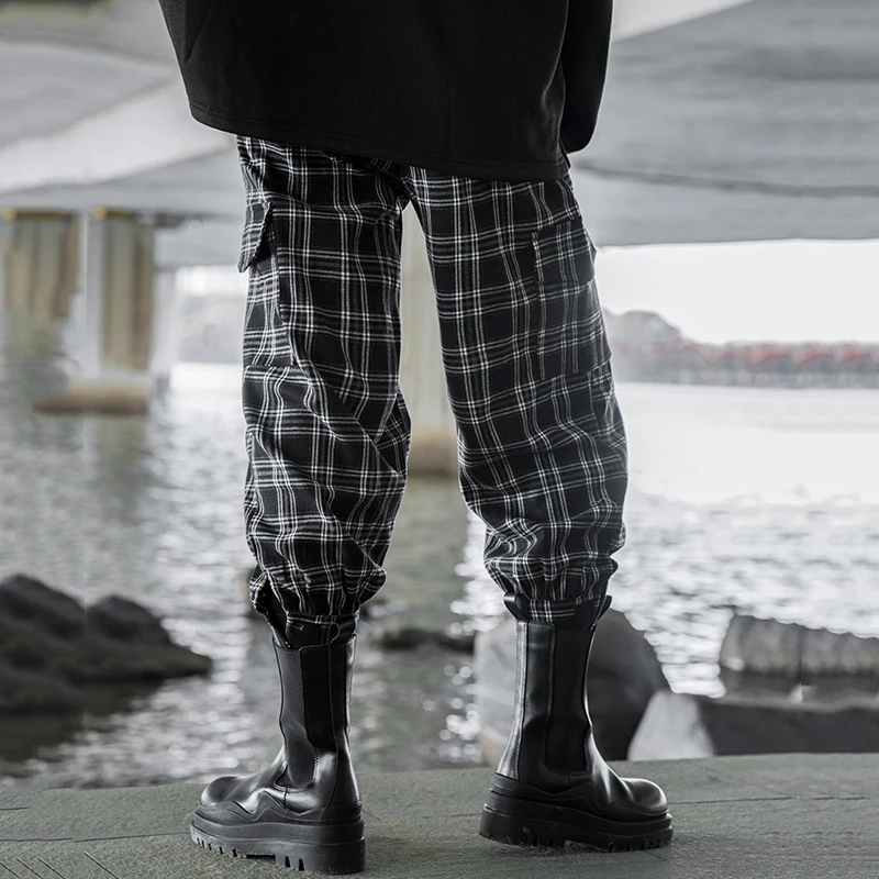 

[EAM] High Waist Black White Plaid Long HaremTrousers New Loose Fit Harem Pants Women Fashion Tide Spring Autumn 2021 1DD6211