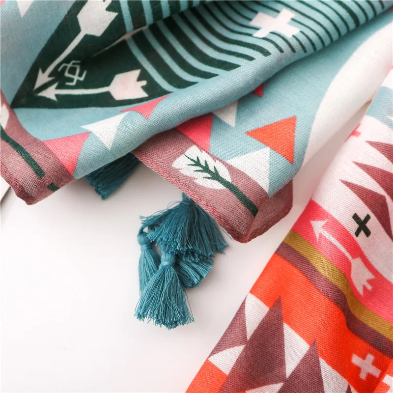 Женская мода ацтекский геометрический шарф с кисточкой модель шаль из вискозы