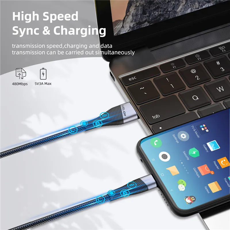 Кабель Micro USB USLION для Xiaomi Redmi Note 5 Pro кабель быстрой зарядки и передачи данных 3 А 1 м 2