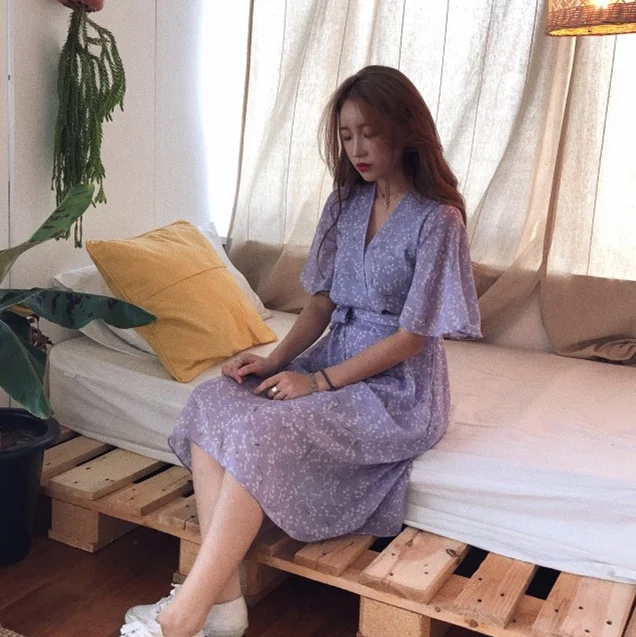 Женское летнее шифоновое платье с коротким рукавом и принтом | Женская одежда