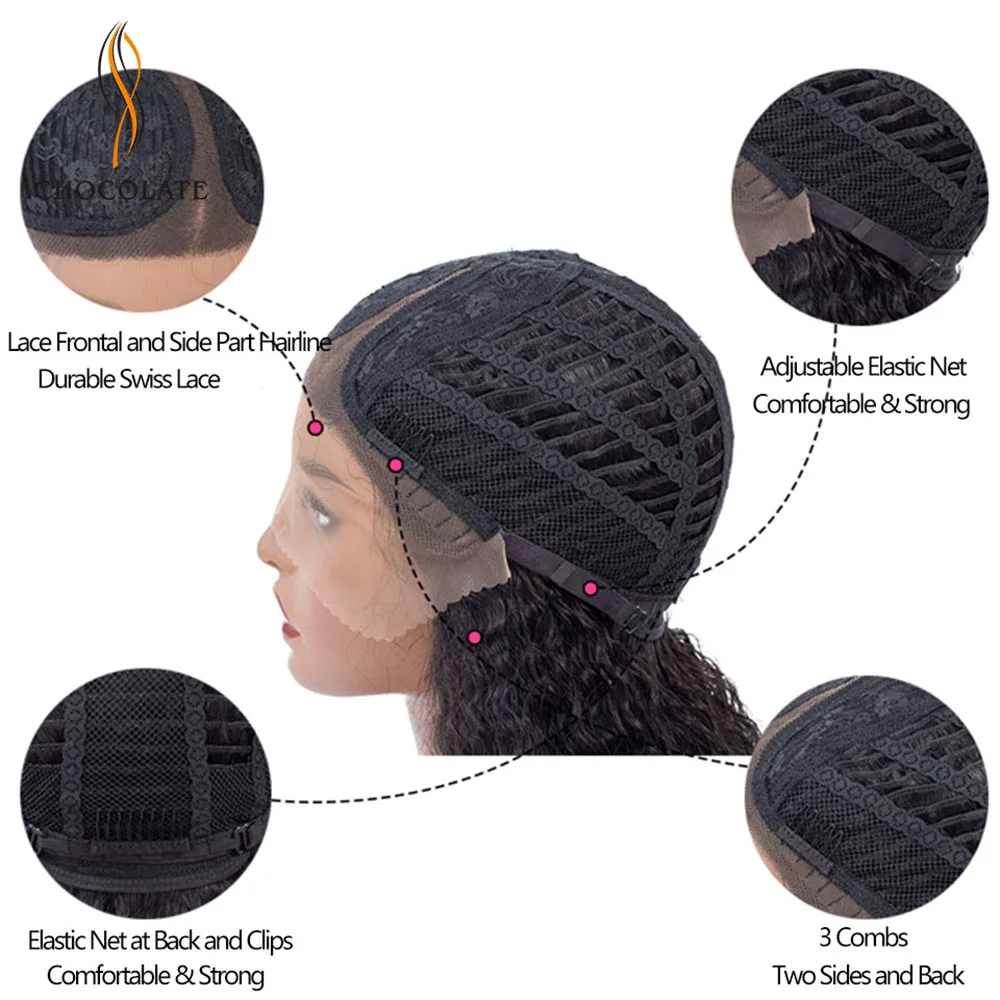 Глубокая волна Синтетические волосы на кружеве парики из натуральных волос