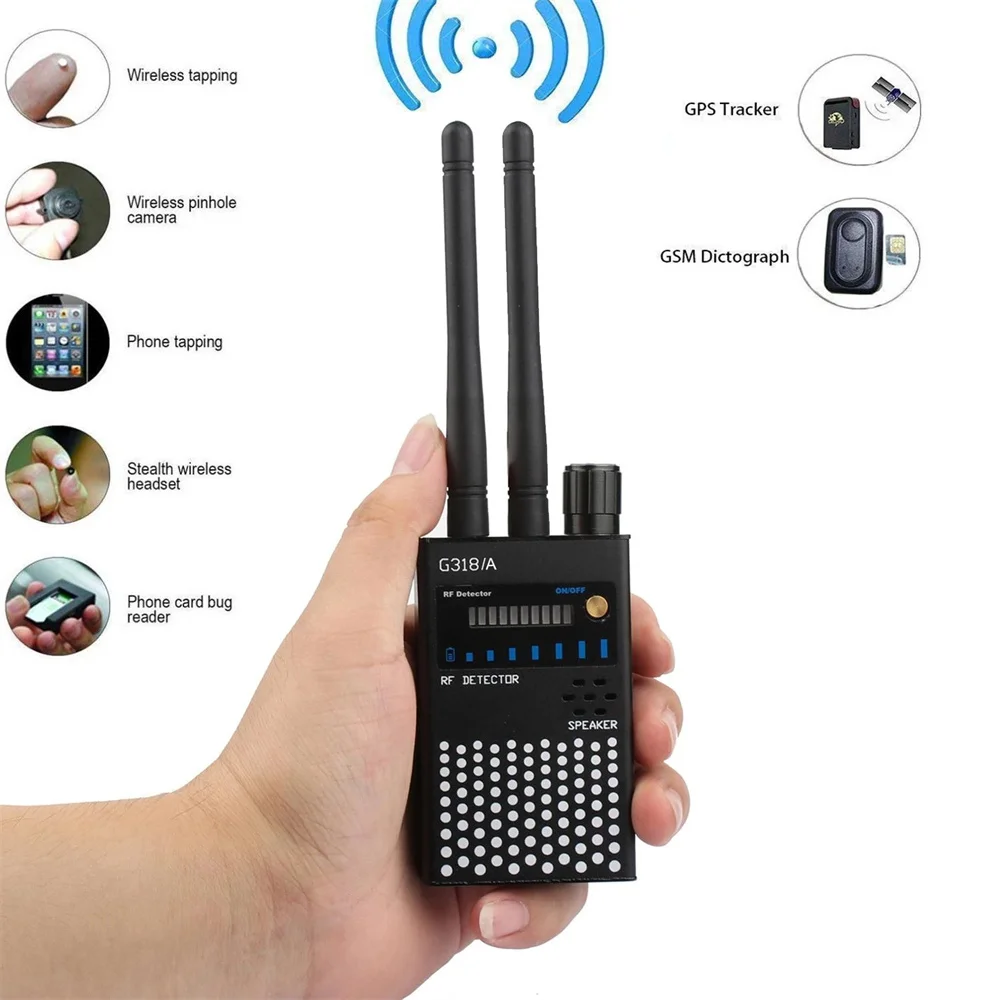 

RF Signal Detector, 1MHz-8GHz Frequencies Full Range Wireless Bug Detector for Hidden GSM Listening Device Spy Finder