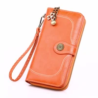 classic women leather wallet 2020 vintage woman purse large capacity luxury wallets for women clutch bag yellow orange red