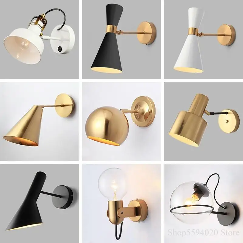 Золотые настенные лампы в скандинавском стиле Светильники для спальни