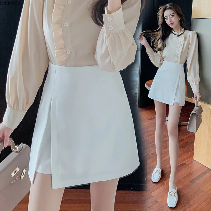 

Houthion Women's Skirts New Casual Fashion Slim Split Fork Solid Color Above Knee, Mini A-Line Empire Skirt Spring/summer