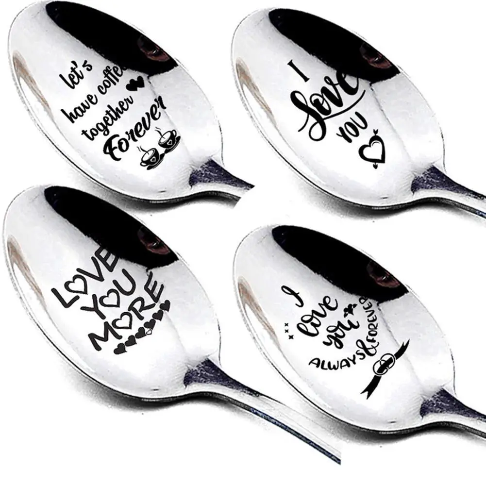 

Steel Milk Coffee Spoons Dessert Ice Cream Fruit Spoon Teaspoon Accessories Tableware Gift For Valentine's Day