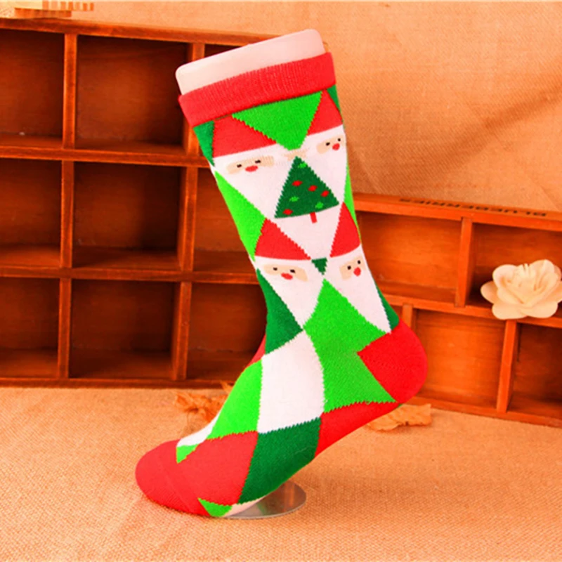 0145-Diamond Santa Рождественский чулок Noel 1 пара хлопок Санта Клаус носки со снеговиком рождественские украшения для дома Рождественские подарки Новогодний подарок - Цвет: 0145-Diamond Santa