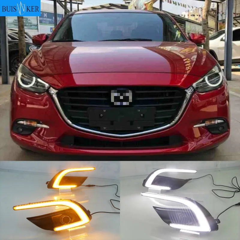 Дневной ходовой свет с желтым поворотным сигналом для Mazda 3 Mazda3 Axela 2017 2018 с приводом ABS DRL, противотуманная лампа, реле.