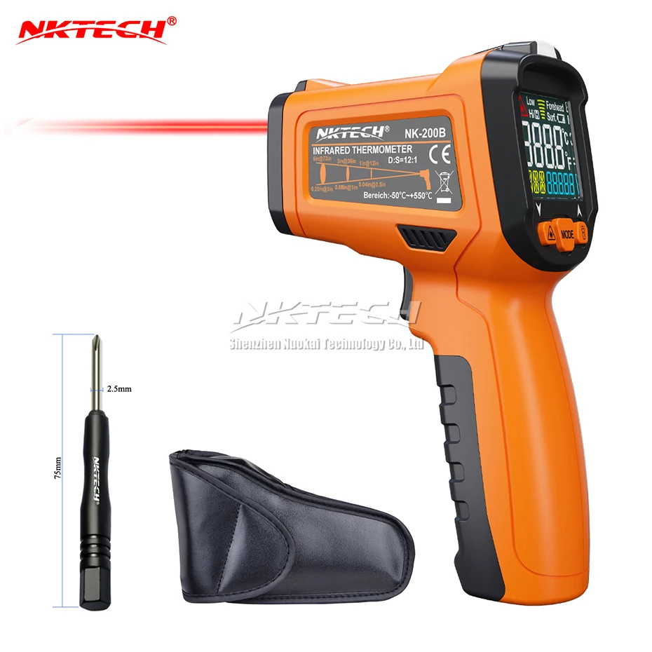 NKTECH NK-200B ЖК-дисплей цифровой инфракрасный пистолет-термометр-50~ 550 по Цельсию окружающей среды Температура Non-контактный тестер сигнальный фонарик