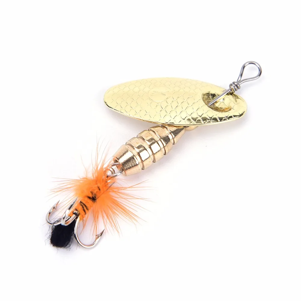 

8g Fishing Lure Spoon Bait ideal for Bass Trout Perch pike rotating Fishing with Feather Treble Hook Tackle 3 Styles