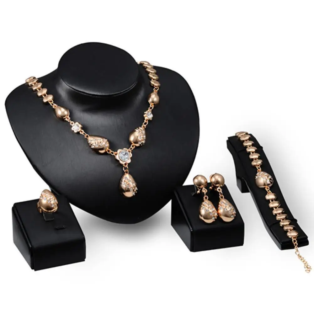 

HOT SALE 5Pcs Fashion Banquet Flower Waterdrop Pendant Collar Necklace Bracelet Ring Earrings Elegant Jewelry Set Rhinestone