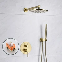 mttuzk brass brushed gold rain shower fuacet set bathroom faucet wall mounted shower arm diverter mixer tap handheld spray set