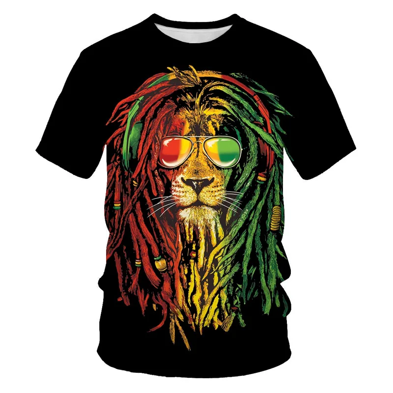 

2021 Summer New Men's T-shirt Fashion Street 3D Printing Animal Tiger Lion King T-shirt Men's Slim 3DT Shirt Short Sleeves