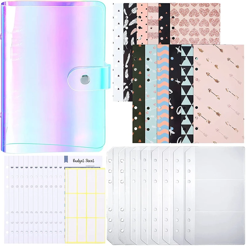 

PPYY-A6 PVC Notebook Binder Cover A6 Size 6 Holes Binder Folders Budget Planner Organizer, Expense Budget Sheets