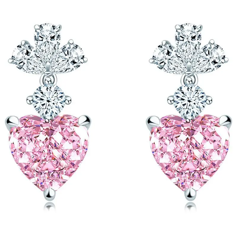 

BK Pink Diamond Drop Earrings For Women 925 Sterling Silver 12*12mm Heart Shape Unique Design Wedding Engagement Fine Jewelry