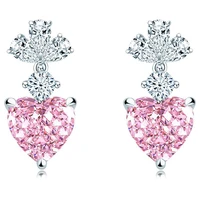 bk pink diamond drop earrings for women 925 sterling silver 1212mm heart shape unique design wedding engagement fine jewelry