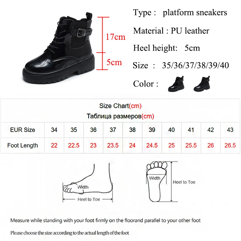 

Pop Women's Chunky Platform Motorcycle Boots Autumn Winter Nice Lace Up PU Leather Ankle Boots for Woman Black Punk Shoes