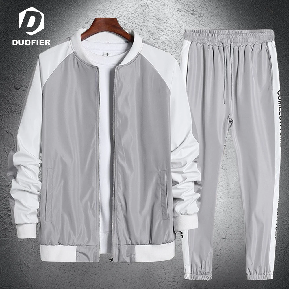 

Fashion Men Sportswear Set Spring Autumn Tracksuit Patchwork Zipper Sweatshirt + Sweat Pants Male Casual Two Pieces Track Suit