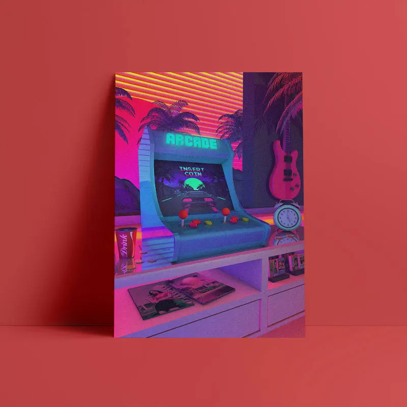 

Arcade Dreams Retrowave poster Canvas Wall Art Decoration prints for living Kid Children room Home bedroom decor Painting